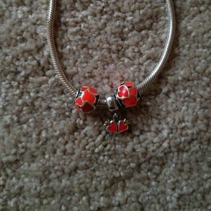 Genuine Pandora Necklace and 3 charms